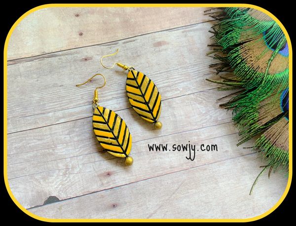 Leaf Shaped Daily Wear Terracotta Earrings -Yellow and Gold!!!