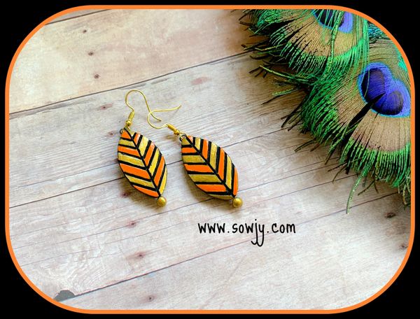 Leaf Shaped Daily Wear Terracotta Earrings -Orange and Gold!!!