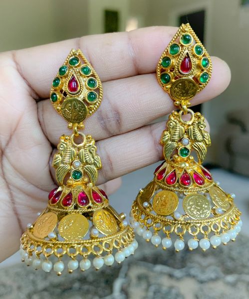 Lovely Grand peacock Antique Long XL Size Light Weighted Jhumkas!!!!