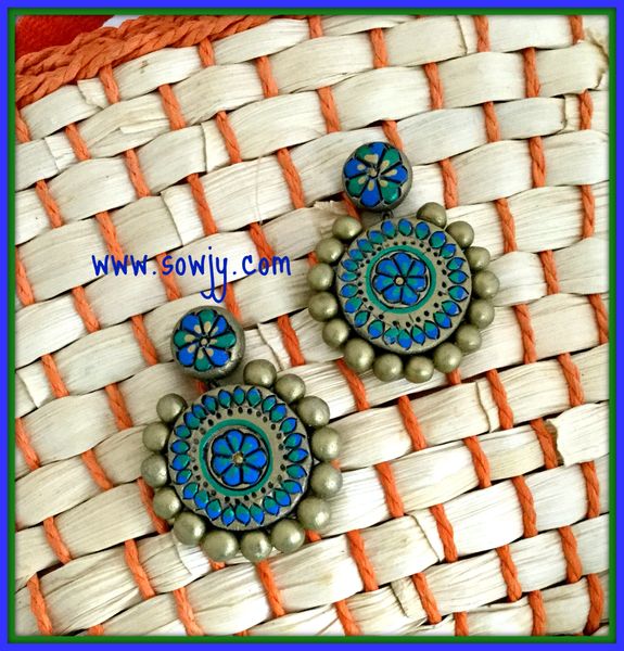 Antique Gold Terracotta Grand Earrings In Blue and Green!!!!