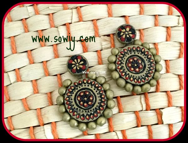 Antique Gold Terracotta Grand Earrings In Black and Red!!!!