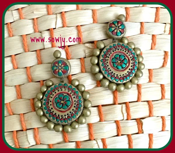 Antique Gold Terracotta Grand Earrings In Red and Green!!!!