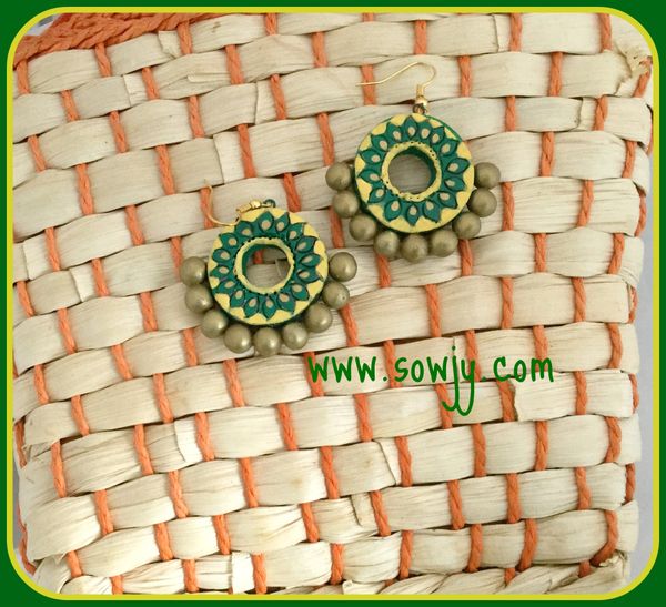 Chandbali Terracotta Earrings in Green and Yellow!!!!