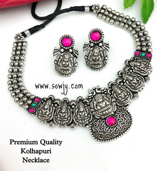 Oxidised Lakshmi Kolhapuri Designer Necklace with Lakshmi Earrings!!!