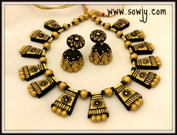 Antique Gold Terracotta Choker Set with Jhumkas!!!!