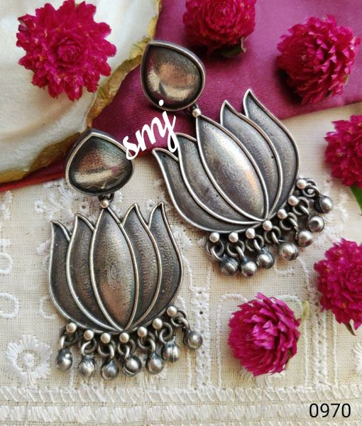 Beautiful Silver Tone Designer Lotus Earrings!!!