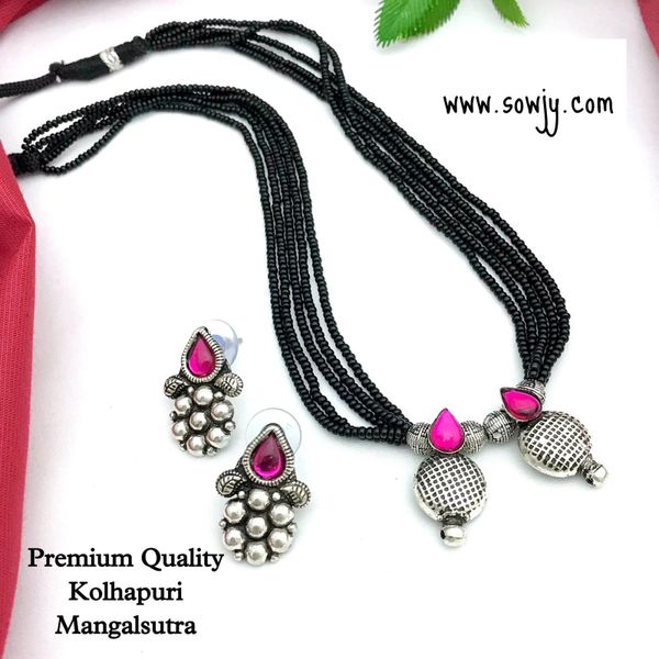 Simple Two Small Pendant Kolhapuri Mangalsutra Chain with Earrings!!!