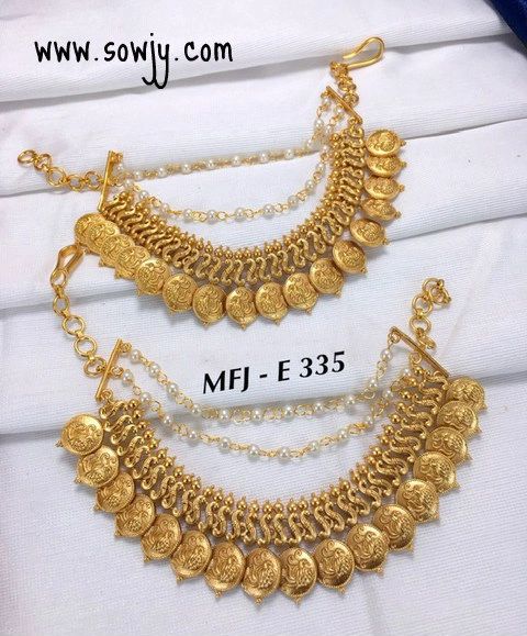 Big Size peacock Coin Grand Gold Finish Three Layer Ear Chain!!!