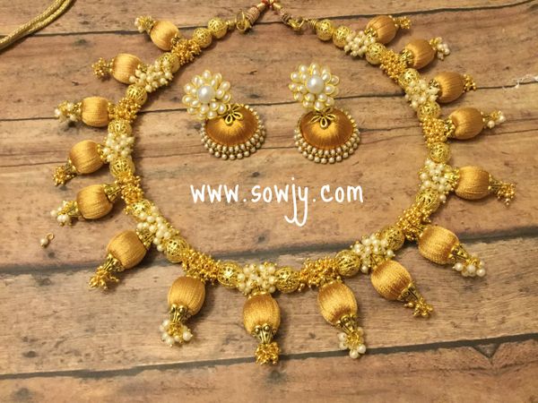 Silk Thread Choker Necklace In Gold with Silk Thread Jhumkas!!!!