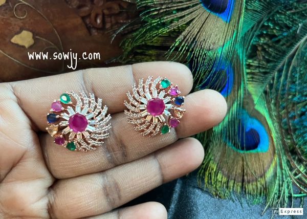 Lovely Rose Gold Finish Multi-Color and White AD Stone earrings!!!