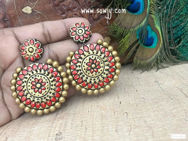 Lovely Grand Big Size Floral Designer Terracotta Earrings- RED!!!!