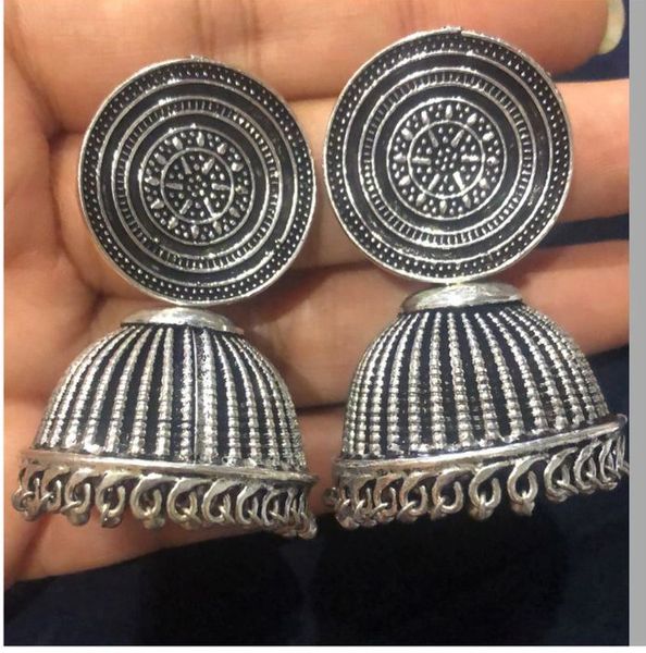 XL Sized Big Studs Oxidised Jhumkas- Design2!!!