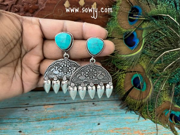 Trendy Turquoise Stone Designer Peacock Earrings!!!