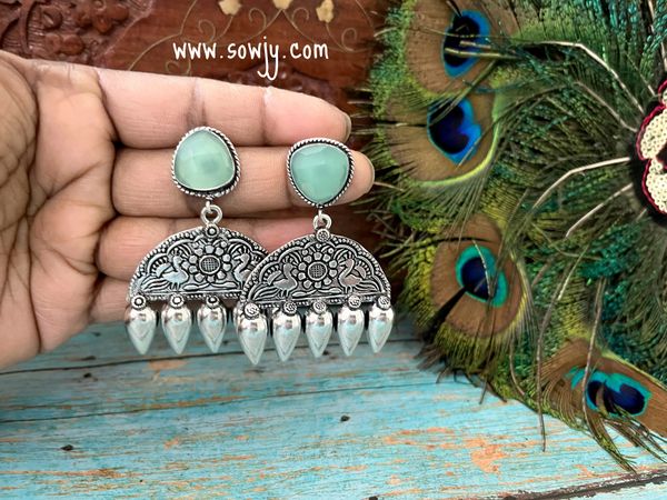 Trendy Mint Green Stone Designer Peacock Earrings!!!