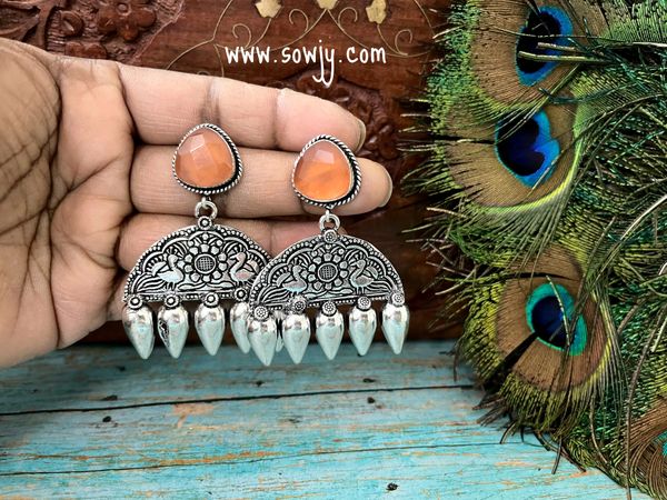 Trendy Pastel Orange Stone Designer Peacock Earrings!!!