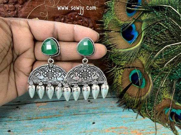 Trendy Dark Green Stone Designer Peacock Earrings!!!