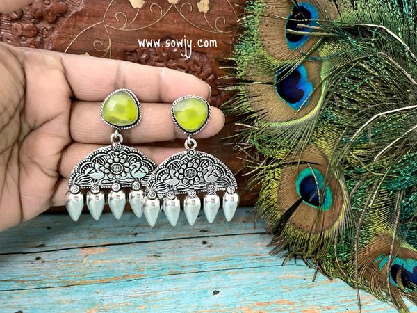 Trendy Pista Green Stone Designer Peacock Earrings!!!
