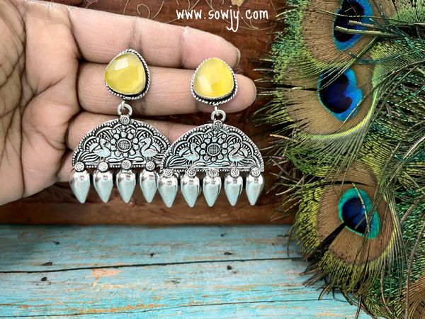 Trendy Yellow Stone Designer Peacock Earrings!!!
