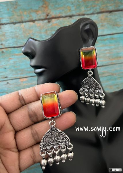 Trendy Dual Shade _REd and Yellow Stone -Oxidisded Earrings!!!
