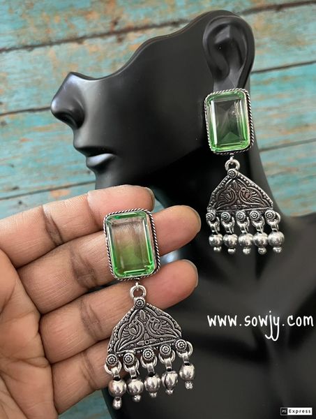 Trendy Dual Shade _White and Light Green -Oxidisded Earrings!!!