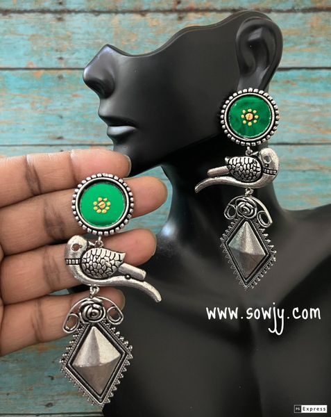 Trendy Parrot Bird Oxidisded Very Long Light weighted Designer Earrings- Green!!!