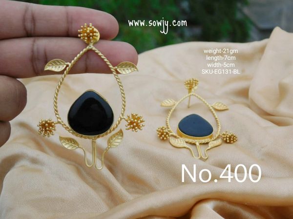 Trendy and Very Light Weighted Western Wear Leaf DEsigner Earrings with Big Monalisa Stone- Black !!!