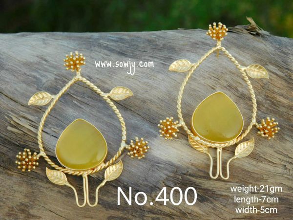 Trendy and Very Light Weighted Western Wear Leaf DEsigner Earrings with Big Monalisa Stone- Yellow !!!