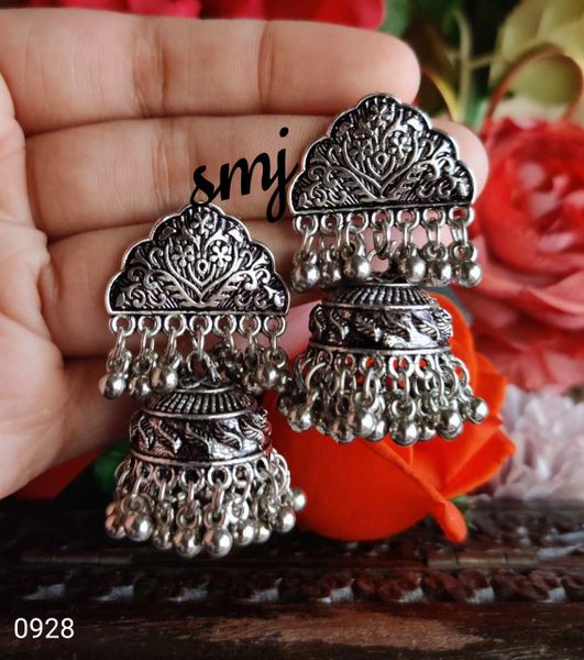Gorgeous Jharokha Pattern Oxidised Jhumkas with premium Ghungroo Beads!!!!
