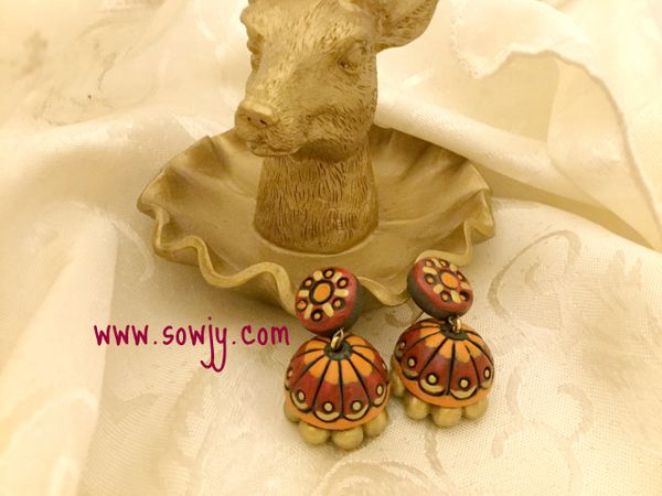 Medium Sized terracotta Jhumkas in Red and Orange!!!!