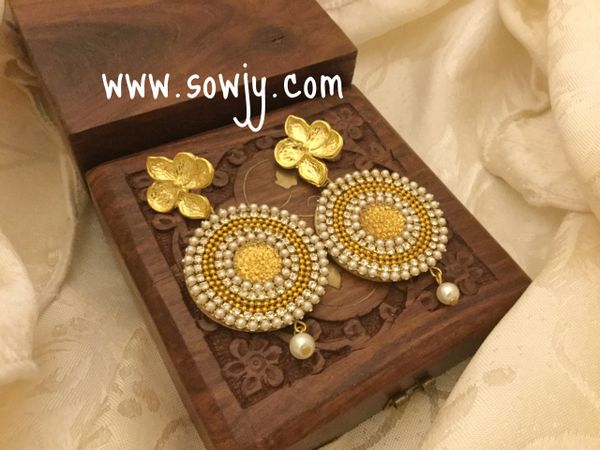 Party Wear Paper Based Earrings In Gold and pearls with Golden Studs!!!