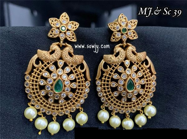 Lovely Peacock Bali Emerald and White AD Stones Flower Studded Earrings!!!