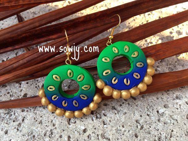 Chandbali Clay Earrings in Double Shades of GREEN AND BLUE!!!!!!