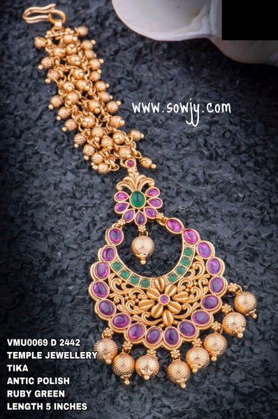 Big Size Floral pendant Kemp Stone Gold Ghugroo Tikka!!!