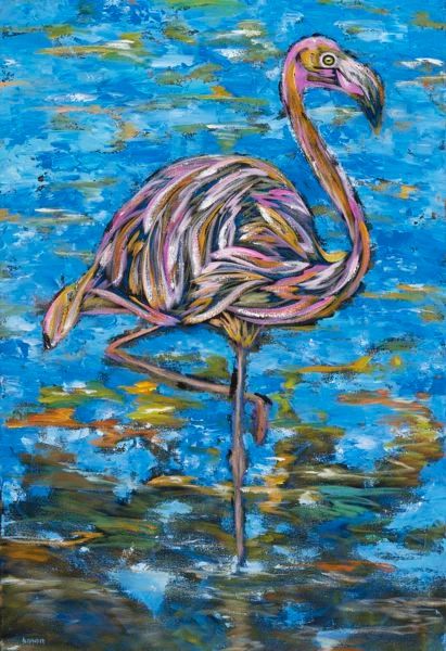 Balancing Act - Flamingo METAL PRINT SIZE 12" x 18"