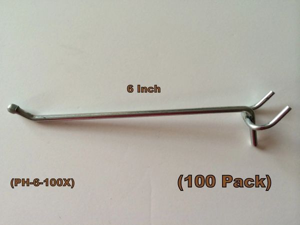 6 Inch Metal Peg Hooks For 1/8 & 1/4 Pegboard or Slatwall 100 Pcs 