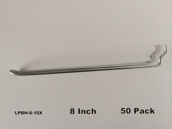 8 Inch Looped Metal Peg Hooks w/Elevated Tip 50 PACK Fits 1/8 & 1/4 Pegboard 