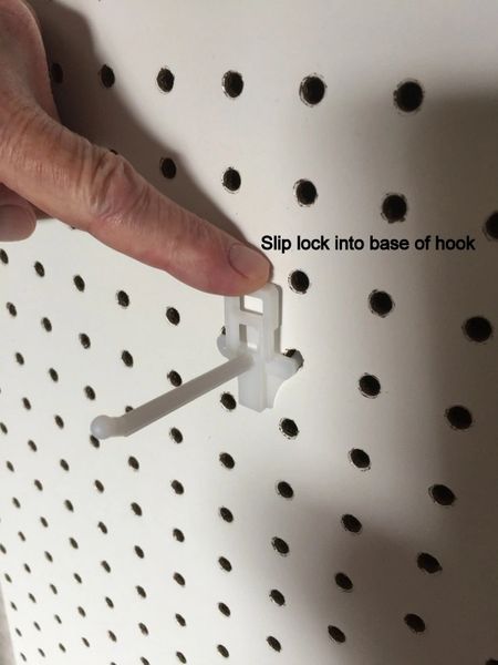 10 PACK 2 Inch Locking White Plastic Pegboard Peg Hooks With 10 Locks, 1 Key 