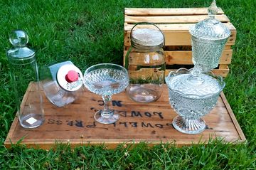 Candy dish wedding rental event cut glass jar