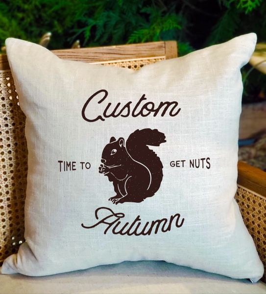 Squirrel & Pumpkin Style Pillow Covers Autumn Leaves 