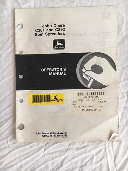 John Deere C381 & C392 Spin Spreader Parts Manual