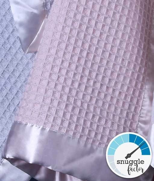 Luxury 100 Cotton Thermal WaffleWeave Blanket w/ 2inch White Satin