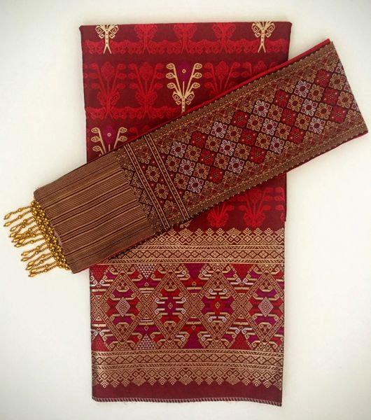 Royal Red Sinh Fabric And Pa Bieng 