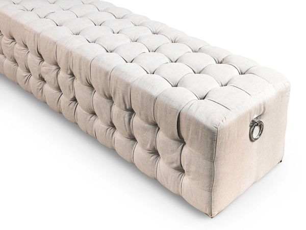 Tufted Bench Beige Linen Long Contemporary