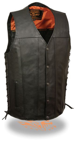 Men's Straight Bottom Leather Bar Vest w/ Side Lace MLM3520 | Leather ...