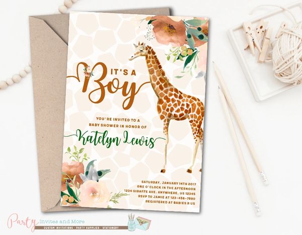 Giraffe Boy Invitation Giraffe Baby Shower Invitation Party