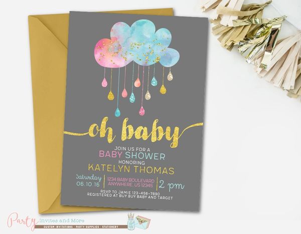 Gender Neutral Baby Shower Invitation Sprinkle Baby Shower Party