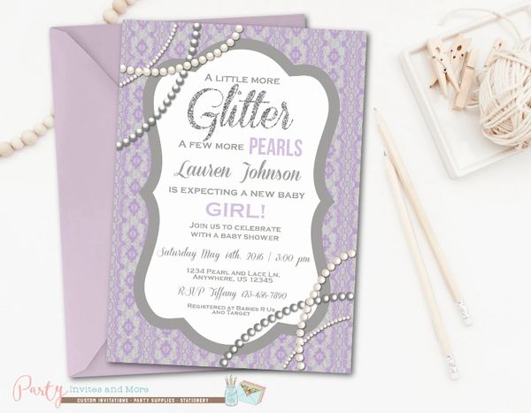 Pearls And Lace Baby Shower Invitation Glitter And Pearls Party