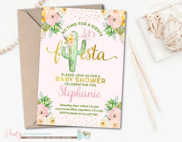 Fiesta Baby Shower Invitation Cactus Invite Cactus Party Invita