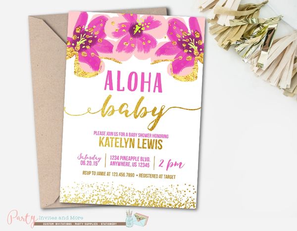 Aloha Luau Baby Shower Invitation With Flowers Party Invites And More