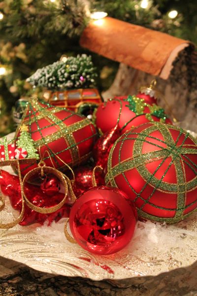 Red Glittered Plaid Glass Christmas Ornament | Shop on line for the ...